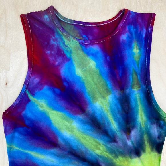 Ice Dyed Tank Dress - Sleeveless Bodycon - Vibrant Rainbow (Women's XSmall) - Picture 4 of 10